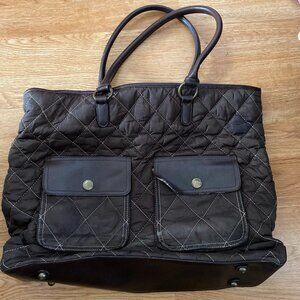 Old Navy Brown Quilted Tote Bag Open Top Shoulder Purse Casual Handbag